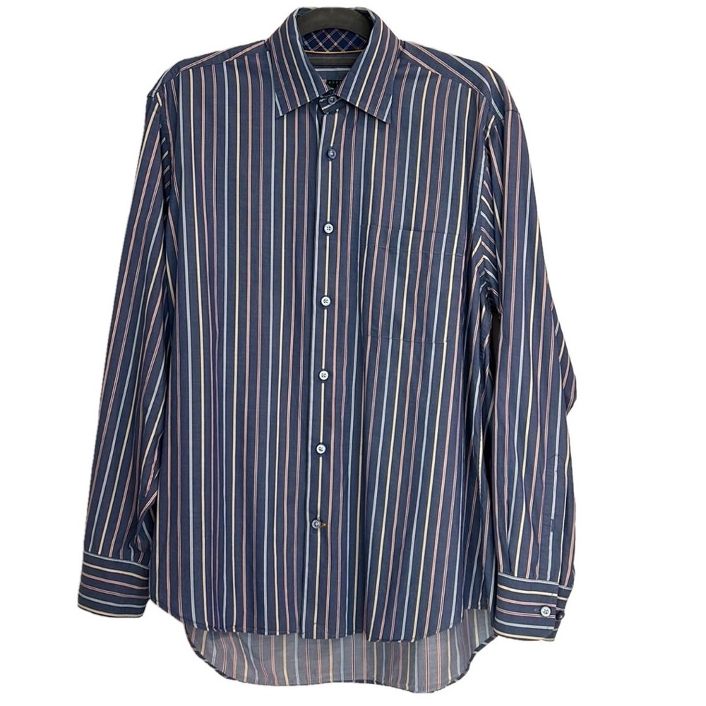 Robert Talbott Button Down Collared Shirt Blue St… - image 1